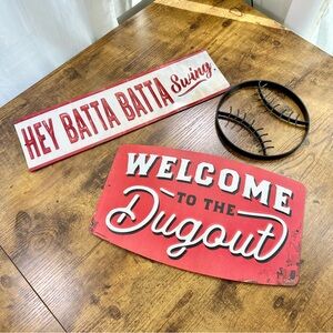 Bundled Lot of Hobby Lobby Red Baseball Signs Wall Decor Set